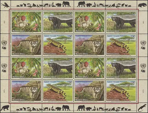 Nations unies Genève 434-437 Espèces menacées X - Faune 2002, Bogen ZD **