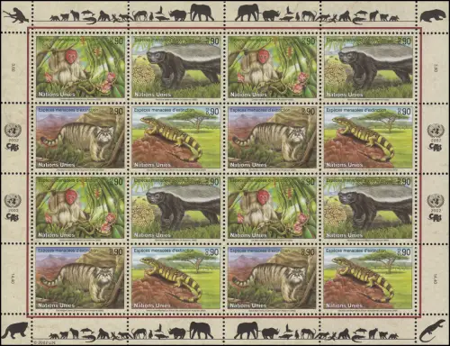 UNO Genf 434-437 Gefährdete Arten X - Fauna 2002, ZD-Bogen, postfrisch **