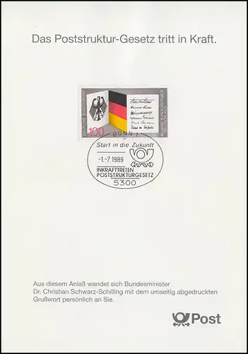 1421 EB 1/1989 Loi sur la structure des postes - Type I avec mot de passe, carte rare