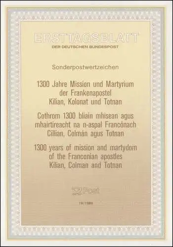 ETB 19/1989 Apôtre franc - avec deux fois l'Irlande au lieu de l 'Allemagne et l l\' Irlande!