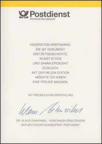 Carte pliante Service postal Dr Klaus Zumwinkel: 1646 Newton 14.1.1993 - SANS tampon!