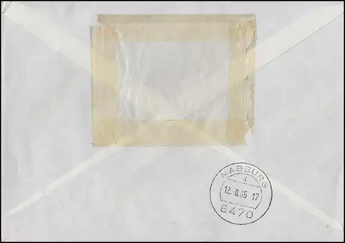 858  IuT 200 Pf senkrechter Dreierstreifen MeF NN-Eil-Brief SCHWANENDORF 12.8.85