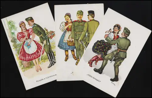 AK Ensemble Soldats & Femmes Gardony ès Fennyvesi, Karinger Budapest, Várpalota 1942