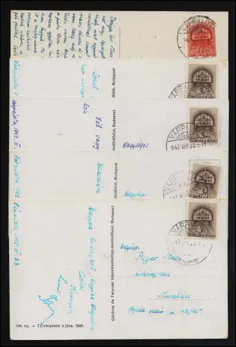 AK Ensemble Soldats & Femmes Gardony ès Fennyvesi, Karinger Budapest, Várpalota 1942