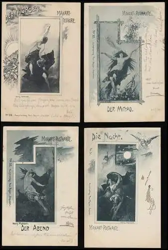 Set 28-33 Morgen /Mittag /Abend/ Nacht Hans Makart Verlag Paul Bayer gel. 1898