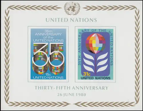 UNO New York Block 7 Jubiläum 35 Jahre Vereinte Nationen (UNO) 1980 , **
