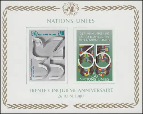 Nations Unies - Genève - bloc 2 - 35 ans - Nations unies (ONU) 1980, **