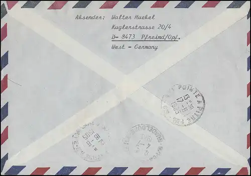 505 IuT deux fois 160 p. sur lettre R extérieure FREIMD 13.6.85 vers la Guadeloupe