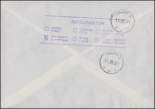 1136 IuT deux fois 190 p. sur lettre R extérieure FREIMD 12.7.85 vers Malmö 16.7.86