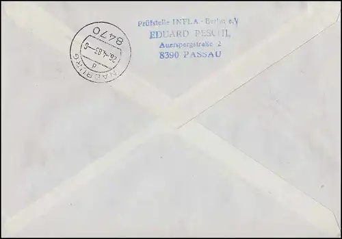 855 IuT 120 Pf. mit OR und drei Einzelmarken MeF auf Wert-Brief PASSAU 25.4.83