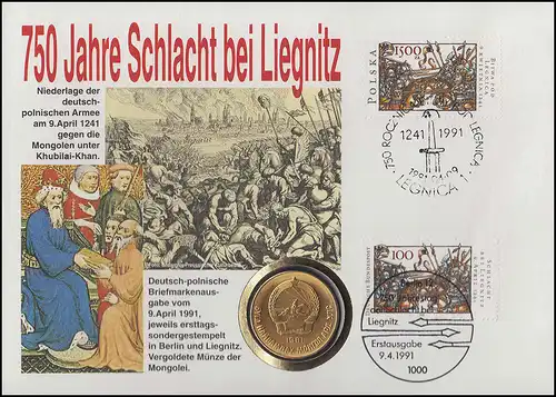 Bund 750 Jahre Schlacht bei Liegnitz: Numisbrief mit Polen als FDC, ESSt Berlin