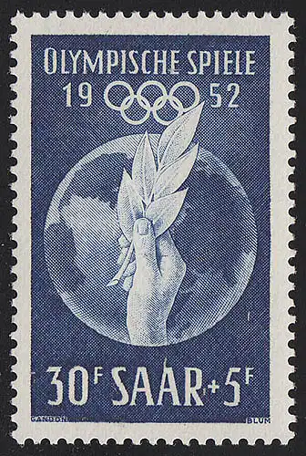Saarland 315 Olympiade Helsinki 30 Fr 1952, **