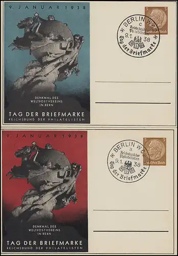 Deux PP 122 JOURS DE MARQUE DE LA BRIE: bleu ET rouge POSTVEREIN MONDIAL SSt Berlin 9.1.1938