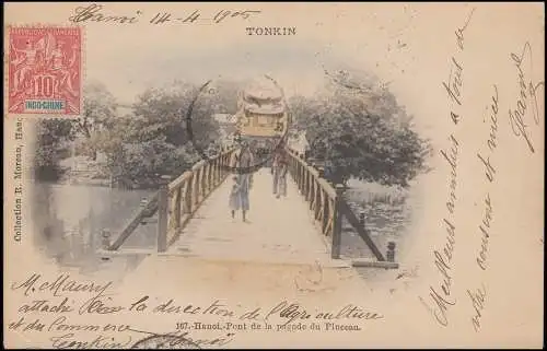 Französisch-Indochina AK Tonkin Hanoi Pagode Pinceau nach ZAANDAM 16.4.1905