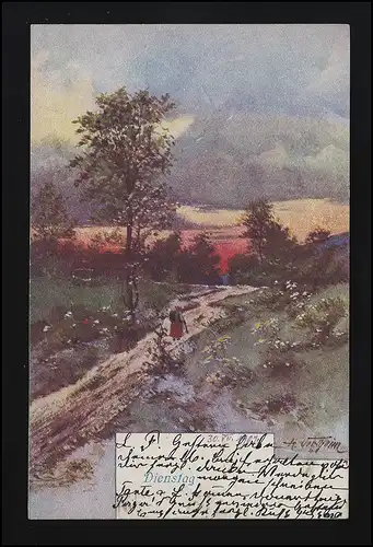 B.K.W. Nr. 1738-2 "Dienstag" signiert Weg zum Sonnenaufgang, Offenburg 29.7.1902
