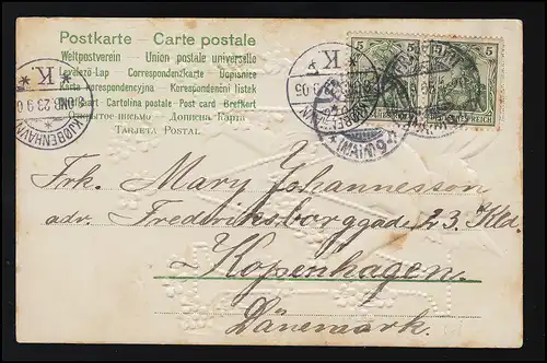 Engel hält Vergissmeinnnicht über ein "M", Frankfurt/ Kopenhagen 22 + 23.9.1905