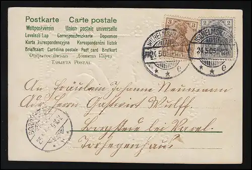 Angel est assis dans la lettre "E" avec mon souvenir, Wilhelmshaven 24.5.1905