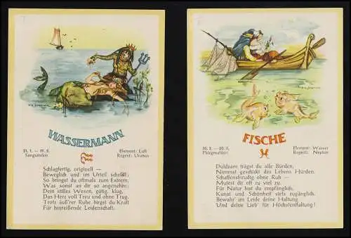 Set (12) Sternzeichen /Horoskop, Eva Porstner Nr. 1029 - 1040, JHP, ungebraucht