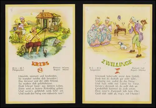 Set (12) Sternzeichen /Horoskop, Eva Porstner Nr. 1029 - 1040, JHP, ungebraucht