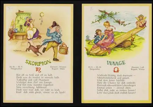 Set (12) Sternzeichen /Horoskop, Eva Porstner Nr. 1029 - 1040, JHP, ungebraucht