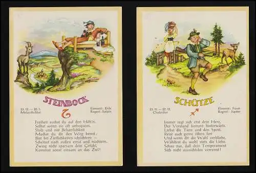 Set (12) Sternzeichen /Horoskop, Eva Porstner Nr. 1029 - 1040, JHP, ungebraucht