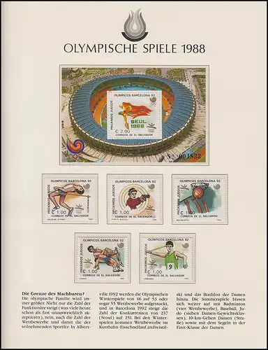 Jeux olympiques 1988 Séoul - El Salvador Block flambeau + ensemble ** frais de port