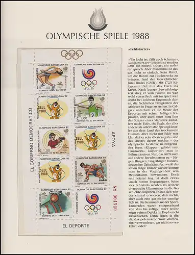 Jeux olympiques 1988 Séoul - El Salvador Block Motifs Sport ** frais de port