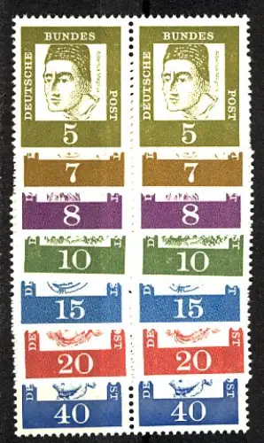 347x ff Bedeutende Deutsche 7 Werte OHNE Fluo, waagerechte Paare postfrisch **