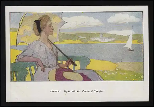 Sommer, Aquarell Reinhold Pfeiffer, Velhagen & Klasing, Monatshefte, ungebraucht