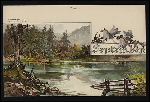 Salutation mensuelle Septembre Lac de montagne Eibsee Alpes, Guggenberger M.Seeger, inutilisé