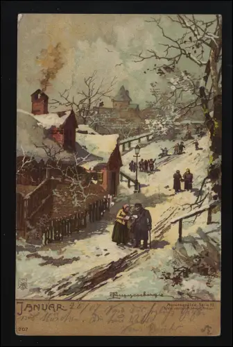 Monatsgrüße III Januar Stadt Schnee T. Guggenberger M.Seeger München 26.1.1907