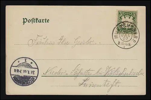 Monatsgrüße III Januar Stadt Schnee T. Guggenberger M.Seeger München 26.1.1907