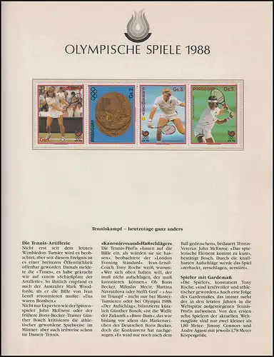 Olympische Spiele 1988 Seoul - Paraguay Satz Tennis  ** postfrisch