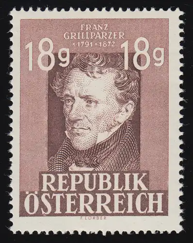 802 75. Todestag Franz Grillparzer (1791 -1872), 18 g, postfrisch **