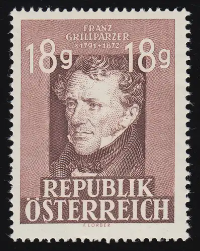 802 75e anniversaire de la mort de Franz Grillparzer (1791 - 1872), 18 g, frais de port **