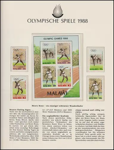 Olympische Spiele 1988 Seoul - Malawi, PoC, Block + Marken Satz** postfrisch
