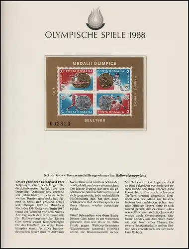 Olympische Spiele 1988 Seoul - Rumänien 2x  Block Motive Sport  ** postfrisch