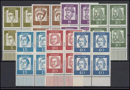 347x ff Bedeutende Deutsche 7 Werte UR-Viererbl. Satz ** postfrisch