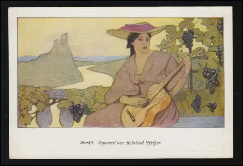 Herbst, Aquarell Reinhold Pfeiffer, Velhagen & Klasing, Monatshefte, ungebraucht