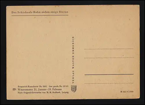 Emmerich Kunstkarte 2601 Wassermann, Entwurf M.M. Rohland, Vers, ungebraucht