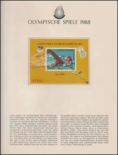 Jeux olympiques 1988 Séoul - Roumanie bloc non-denté ** frais de port