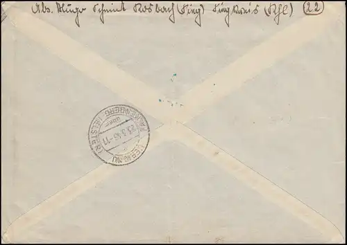 31 AM Post 42 Pf. en tant que MeF sur lettre R Not-R-Zettel ROSBACH (SIEG) 12.3.1946