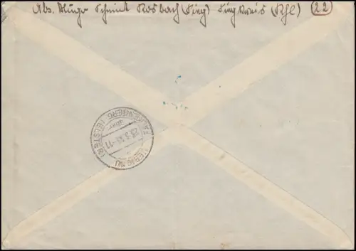 31 AM Post 42 Pf. en tant que MeF sur lettre R Not-R-Zettel ROSBACH (SIEG) 12.3.1946