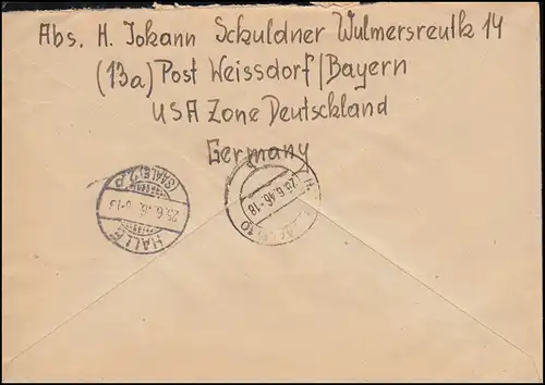 936 Ziffer 84 Pf. als EF auf R-Brief Not-R-Stempel MÜNCHBERG (OBERFR) 14.6.1946