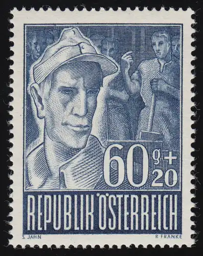 833 Kriegsgefangene, die Arbeit ruft den Heimkehrer, 60 g + 20 g, postfrisch  **