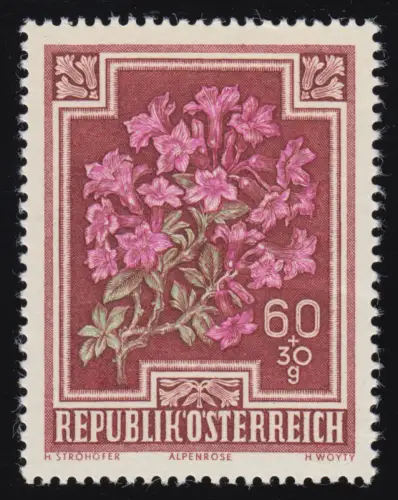 873 Fonds anti-tuberculose, Rose alpine à poils grossiers, 60 g + 30 g, frais par la poste **
