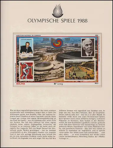 Jeux olympiques 1988 Séoul - Bolivie bloc ** frais de port