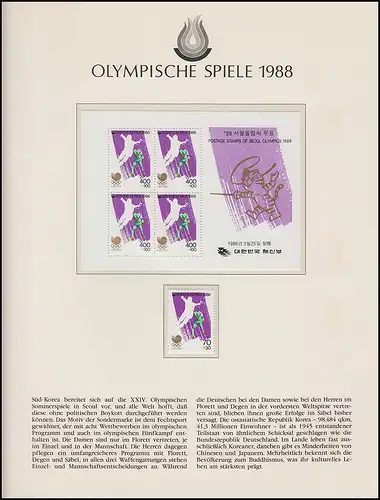 Jeux olympiques 1988 Séoul - Corée du Sud, 2x bloc + marque postale, + 2 FDC