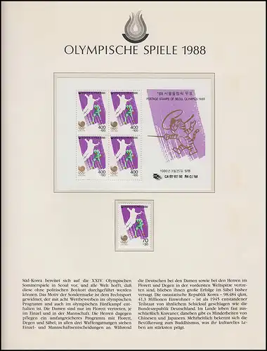 Olympische Spiele 1988 Seoul - Südkorea, 2x Block + Marke postfrisch, + 2 FDC