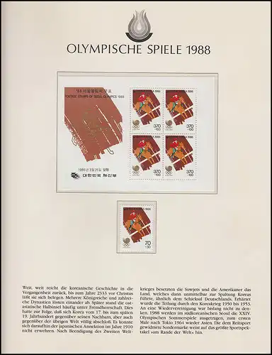 Jeux olympiques 1988 Séoul - Corée du Sud, 2x bloc + marque postale, + 2 FDC